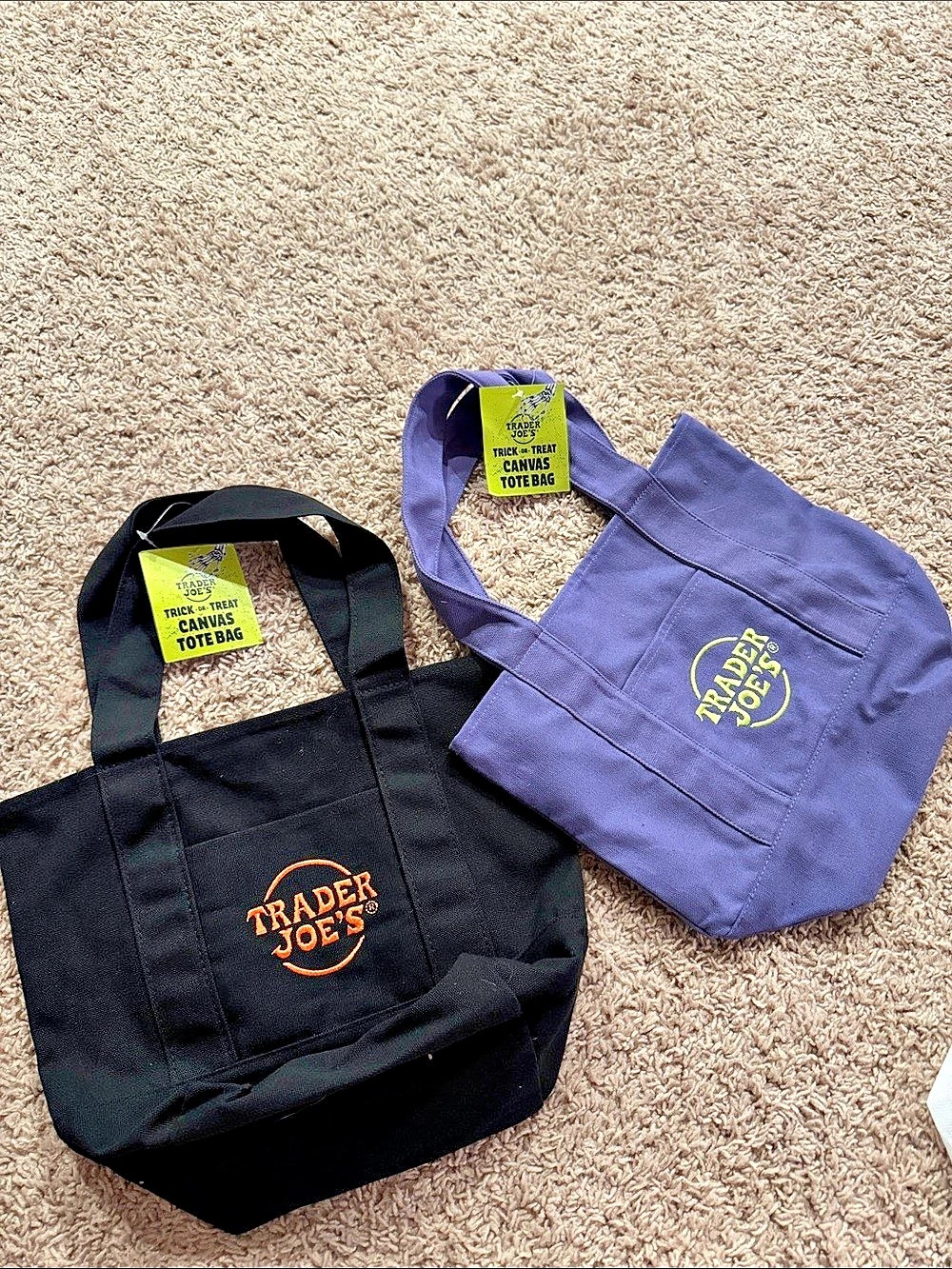 Trader Joe's Trick-or-Treat Mini Canvas Tote Bag Bags Black & Purple